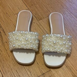a new day Pearl Embellished Cream Slide Sandals